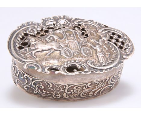 AN EDWARDIAN SILVER MARRIAGE POT POURRI,&nbsp;by&nbsp;William Comyns &amp; Sons, London 1908, shaped oval form, the hinged an