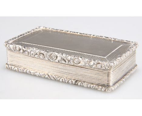 A WILLIAM IV SILVER SNUFF BOX,&nbsp;by Thomas Shaw, Birmingham 1835, rectangular with hinged cover, foliate and flowerhead ca