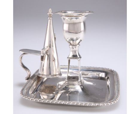 A GEORGE III SILVER CHAMBERSTICK, by William Bateman I, London 1817, rectangular form with gadroon rims, the urn shaped sconc