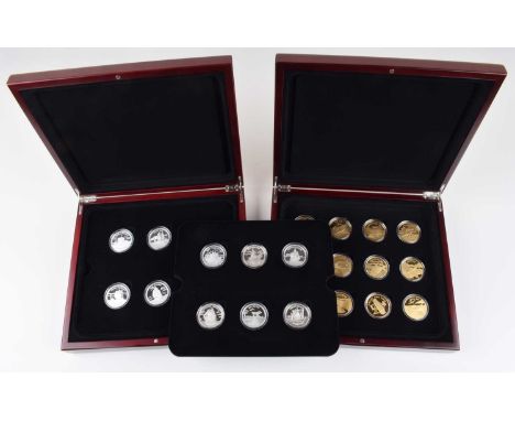 Two cased Aircraft and Shipping Silver Proof Coin Collections, Solomon Islands. Two cased Silver Proof Coin Collections, Solo