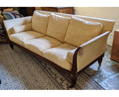 SOFA, 230cm x 96cm x 91cm H, regency style with cream upholstery with garland detail. 