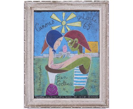 JEAN COCTEAU, Cannes 1961, original lithographic poster, signed in the plate, from the series Innamorati (lovers) to promote 