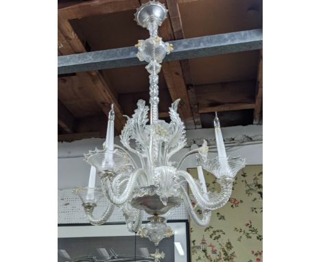 MURANO CEILING CHANDELIER, 110cm H x 70cm diam., five branch, with further decorative branches. 