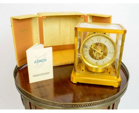 JAEGER LE COUTRE VINTAGE CLOCK, cased with manual, 23cm H x 21cm x 16cm diam. 