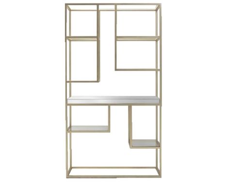 OPEN DISPLAY SHELVES, 1960s French Style, champagne gilt finish with central Large Mirrored Shelf and various glass shelves, 