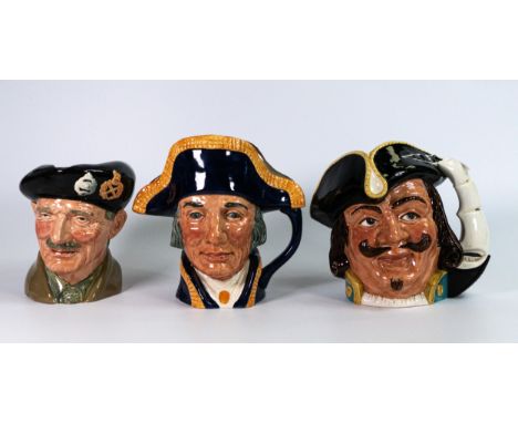 Royal Doulton large character jugs to include Monty, lord Nelson D6336 and Capt Henry Morgan D6467 (3) 