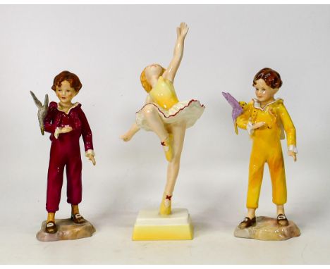Royal Worcester Child figures Parakeet in yellow &amp; red colourway together with similar Ballerina (3) 