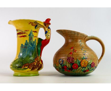 Burleigh ware Pied Piper jug together with a Crown Devon floral jug (2) 