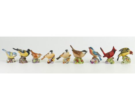 Royal Worcester Matt Wild Bird figures including Marsh Tit x 2,Blue Tit, Blue Bird, Sparrow, Western Tanager, Great Tit, Red 