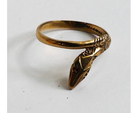 9ct gold snake ring,size O, 1.9g. 