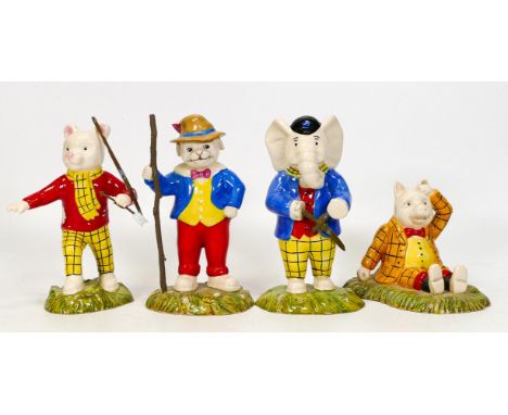 Royal Doulton Rupert The Bear Figures Podgy Lands with a Bump RB9, Rupert the Bear Finishing Arrows &amp; Stringing His Bow, 