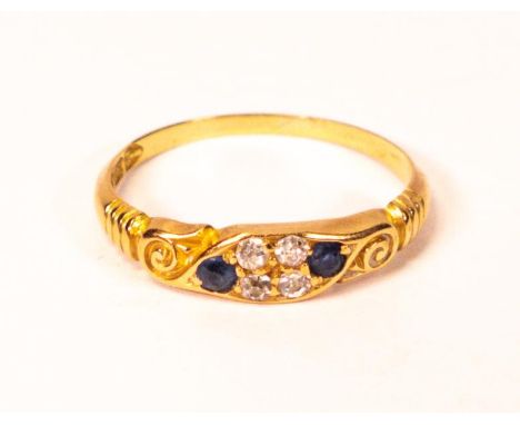 18ct gold diamond &amp; sapphire ring, size Q, 2.5g. 