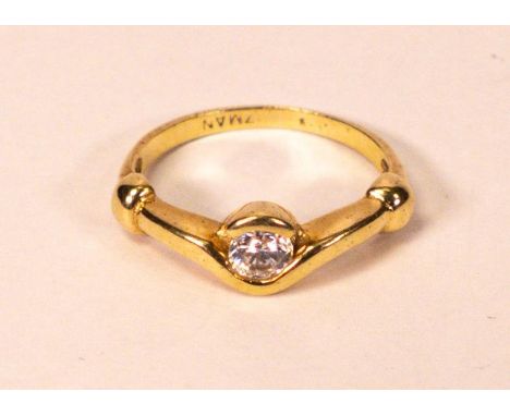 Yellow metal solitaire diamond ring, hallmark worn,size H, 1.8g. 