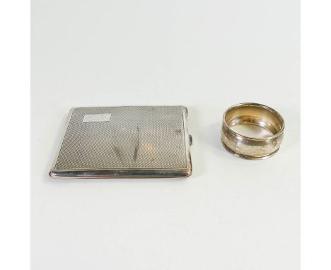 Silver hallmarked cigarette case together a silver napkin ring (2) 
