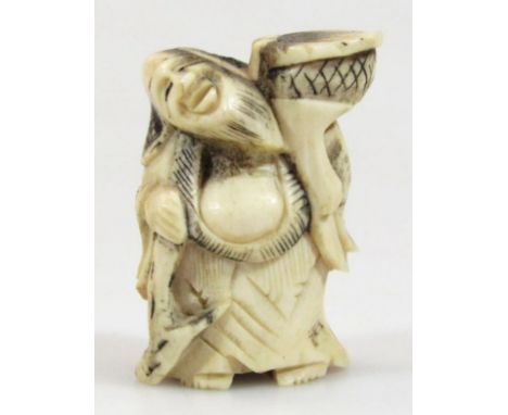 A 19thC Japanese ivory netsuke, of a bearded gentleman in flowing robes, on shaped base, 5cm high.