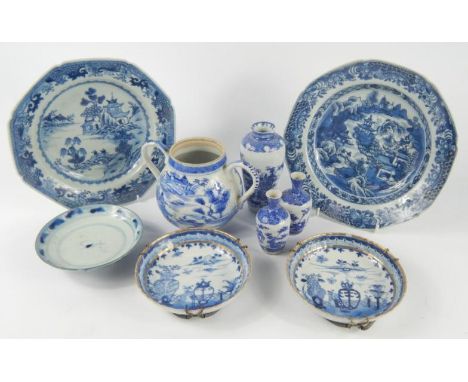 A group of 18thC and later Chinese blue and white ceramics, including bowls, sucrier, saucers and vases (9)