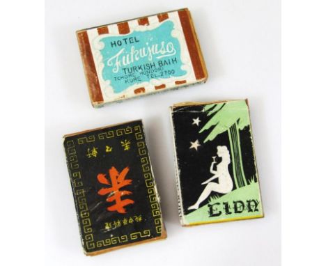 Three various Japanese card matchboxes, to include Turkish Bath Hotel, another for Eldn, and another.  By vendor repute to ha
