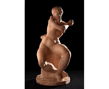 MANOLO HUGUÉ (Barcelona, 1872 - Caldas de Montbui, Barcelona, 1945)."Female nude", ca.1940.Patinated terracotta.Signed at the