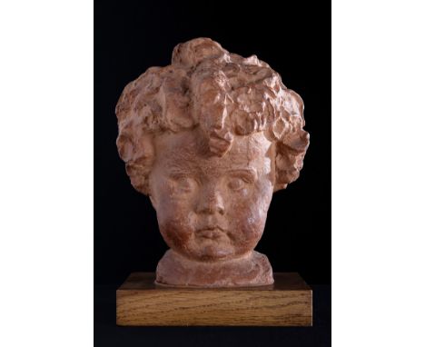 MANOLO HUGUÉ (Barcelona, 1872 - Caldas de Montbui, Barcelona, 1945)."Child's head".Terracotta.Wooden base.Measurements: 23 x 