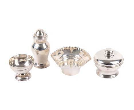Four pieces of Victorian and later silver tableware. Comprising a fluted bowl, hallmarks for William Hutton & Sons (Edward Hu