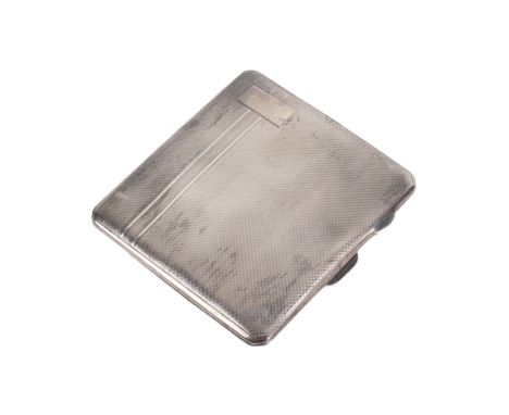 A silver cigarette case. With engine turned decoration and blank rectangular cartouche, gilt to the inside. Hallmarks for Fre