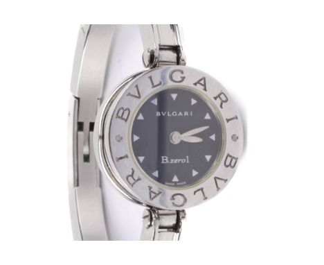A Bulgari B zero 1 women's quartz wristwatch. With silver and black stainless steel bangle armband. With original box, leathe
