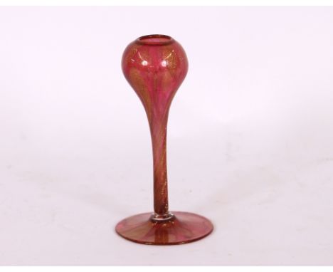 An unusual Arts &amp; Crafts glass Solifleur vase, in cranberry with aventurine inclusions, possible by Dr Christopher Dresse