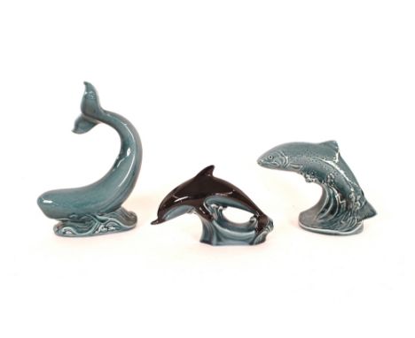 Three Poole pottery leaping fishes