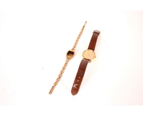 A ladies Tissot wrist watch; and an 9ct gold watch case and strap lacking movement and dial approx. 9gm