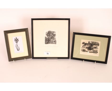 Robert A. Strand, small study of field fares in the snow, pencil signed wood engraving, 7/20; Donald Myall, wood engraving "W