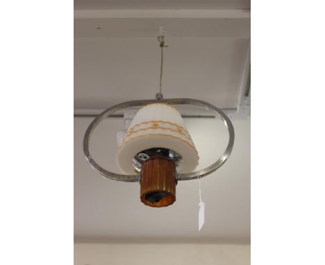 A Bakelite and chrome pendant light fitting, with opaque glass shade