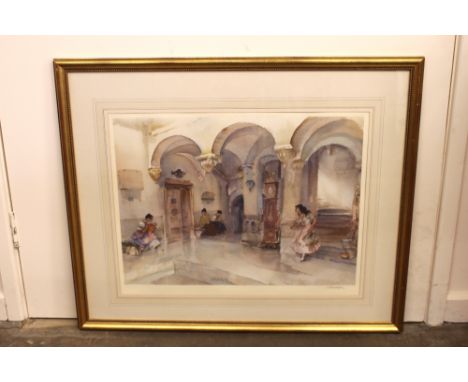Sir William Russell Flint, 1880-1969, pencil signed coloured print depicting women bathing, back stamp to margin, 48cm x 63cm