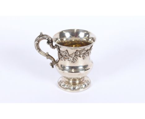A William IV silver baluster Christening mug, with raised vine decoration and monogram, maker FE &amp; JW Barnard London 1833