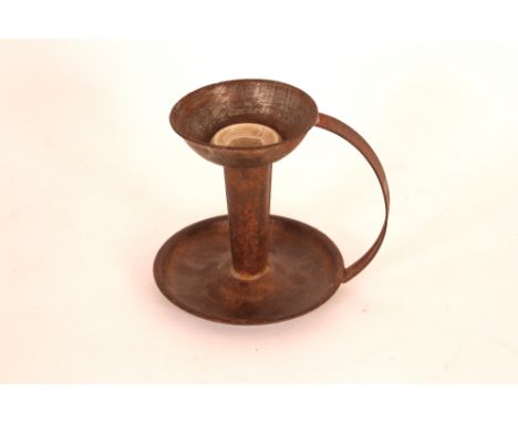 Dr Christopher Dresser, a Perry &amp; Son metalware chamber stick with original ceramic Bobeche, makers mark to base and numb