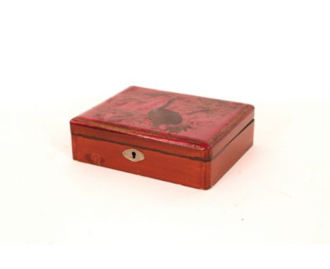A lacquered trinket box, with stork decoration