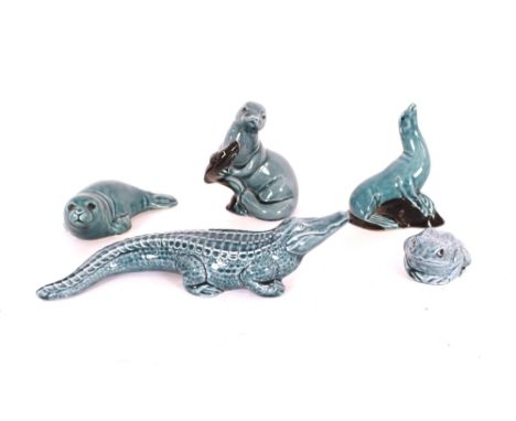 Five Poole pottery amphibious animals