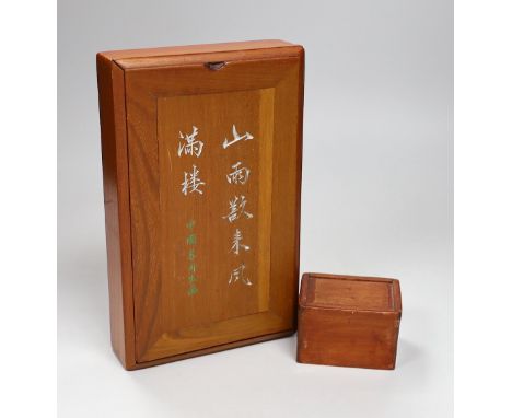 An early 20th century Chinese bone and bamboo mahjong set in two hardwood slide top boxes, largest 26.5cms wide x 5cms high