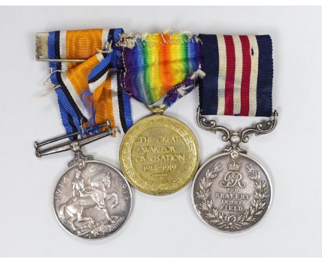 A WWI military medal group of 3 to 55670 CPL. W.T. ELDRIDGE128/COY. LAB:C THE QUEENS R.