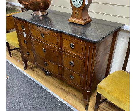 A 19th century French kingwood marble top commode, width 124cm, depth 50cm, height 89cm