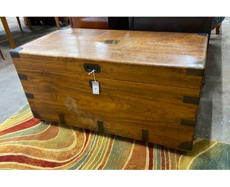 A 19th century brass bound camphorwood trunk with original wicker tray interior, length 103cm, depth 51cm, height 53cm