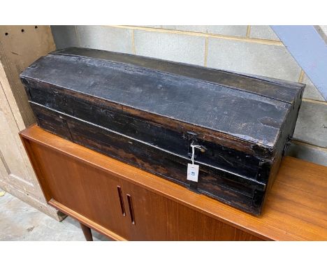 A Victorian iron bound domed top trunk, width 110cm, depth 46cm, height 34cm