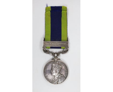 A George V Indian GSM with North West Frontier 1930-31 clasp to PTE. F.A. KINGSHOTT, R SUSSEX R