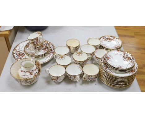 A 'Sylvan' pattern tea service, spiral fluted with cobalt blue, rose and gilt decoration (40 pieces)