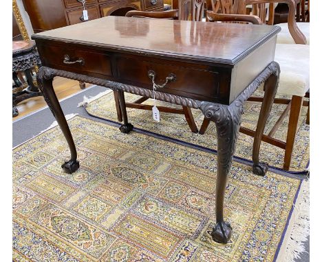 An early 20th century Chippendale revival mahogany two drawer side table, width 91cm, depth 51cm, height 71cm