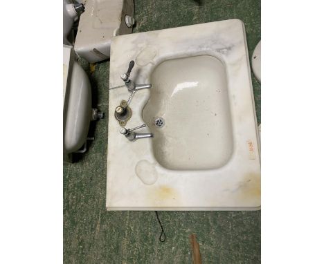 A  large vintage marble topped sink with taps and drainer 85x64 cm 