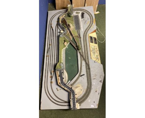 Large table top model train set, "N Gauge", as found.&nbsp; Base 97cm x 191cm