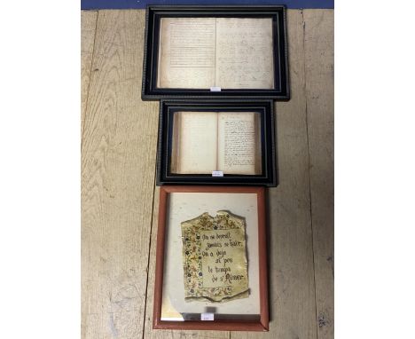 Three framed and glazed items, including two copies from historic cookbook for Puff Pastry and Colver Salmon menus and a poem