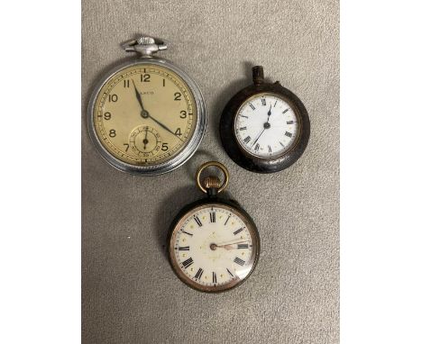 Two silver ladies pocket watches and a  gents white metal example &amp; 14ct gold French ladies pocket watch with gilt &amp; 