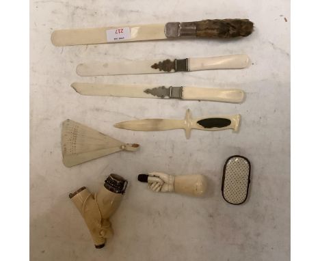A quantity of various bone and decorative items, including 2 Etuis, stamped Northern Ireland, a decorative late C19th box, ha