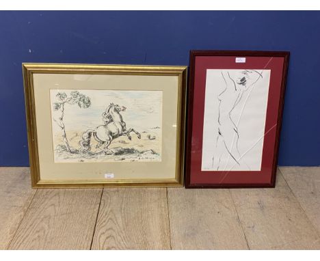 Two framed and glazed prints including a Naked Lady and G de Chirico.  Condition, glass cracked to the lady. Provenance, cons